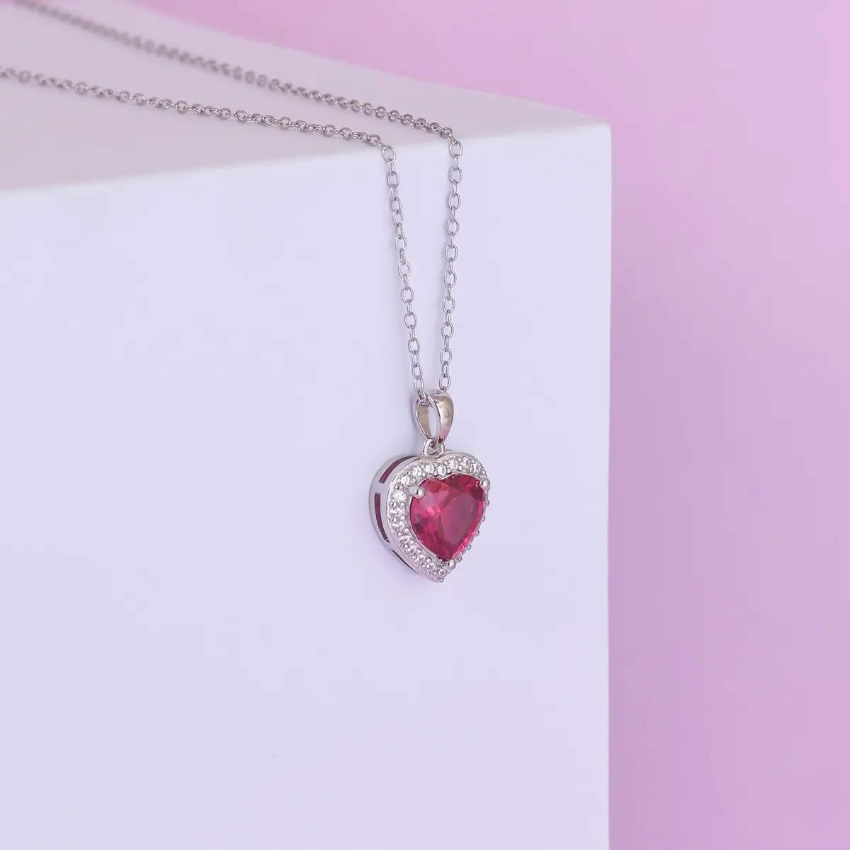 Pembe Kalp Halo Gümüş Kolye